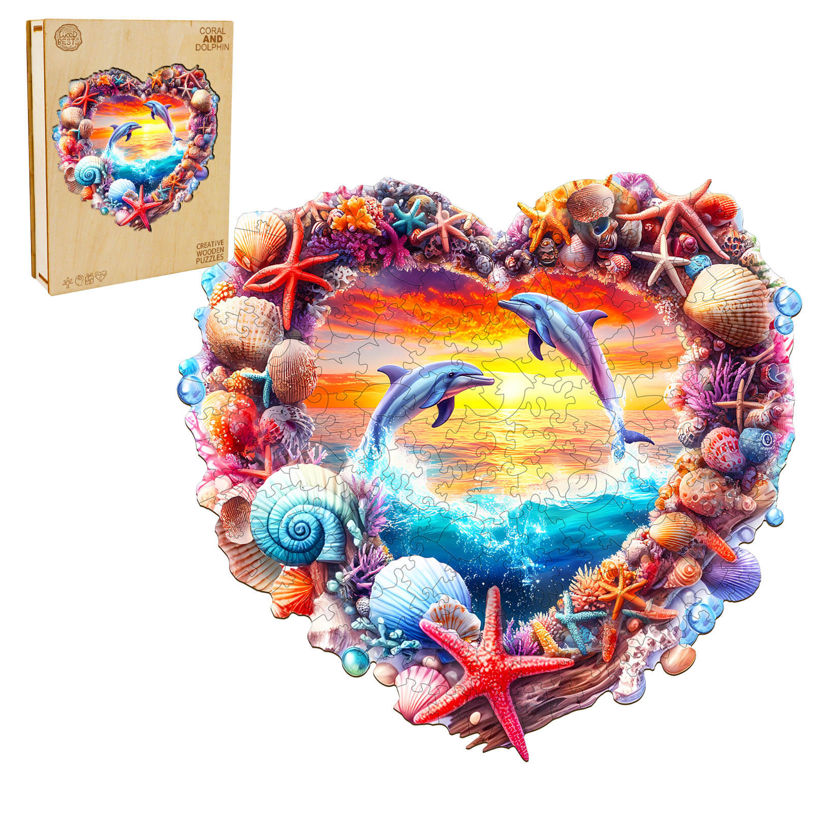 Coral and Dolphin Wooden Jigsaw Puzzle