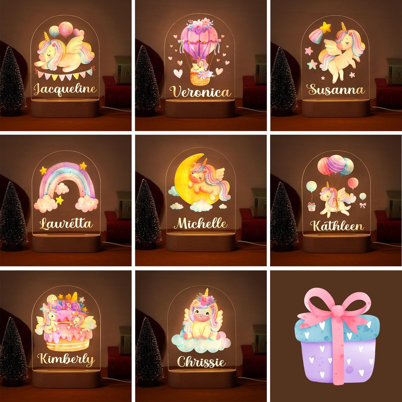 Personalized Rainbow Unicorn Baby Name Night Light