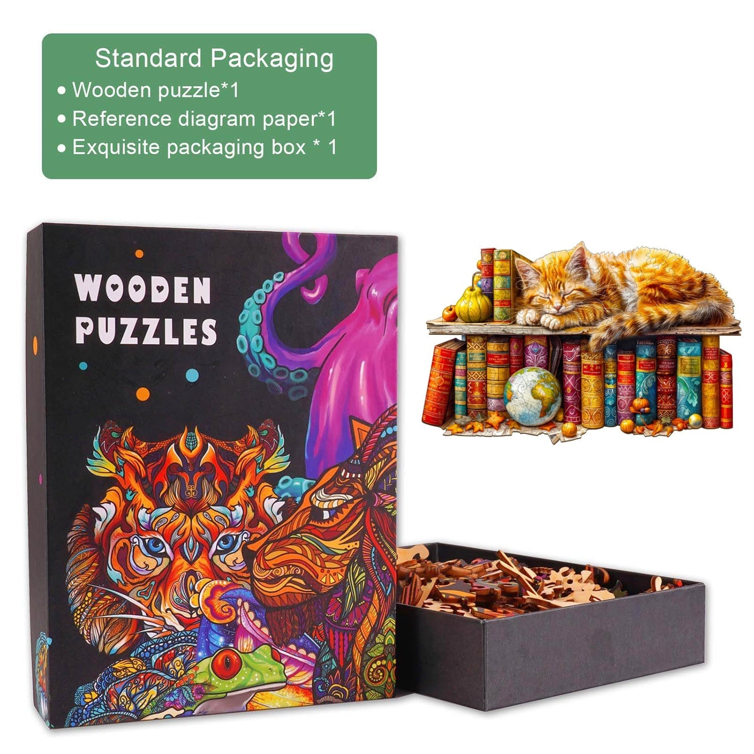 Dreamy Tabby Cat Wooden Jigsaw Puzzle