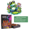 Leisurely Frog-2 Wooden Jigsaw Puzzle with frog in sunglasses and colorful box, ideal for brain training and mindfulness.