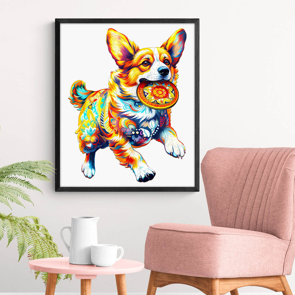Dog Playing with Toys Wooden Jigsaw Puzzle