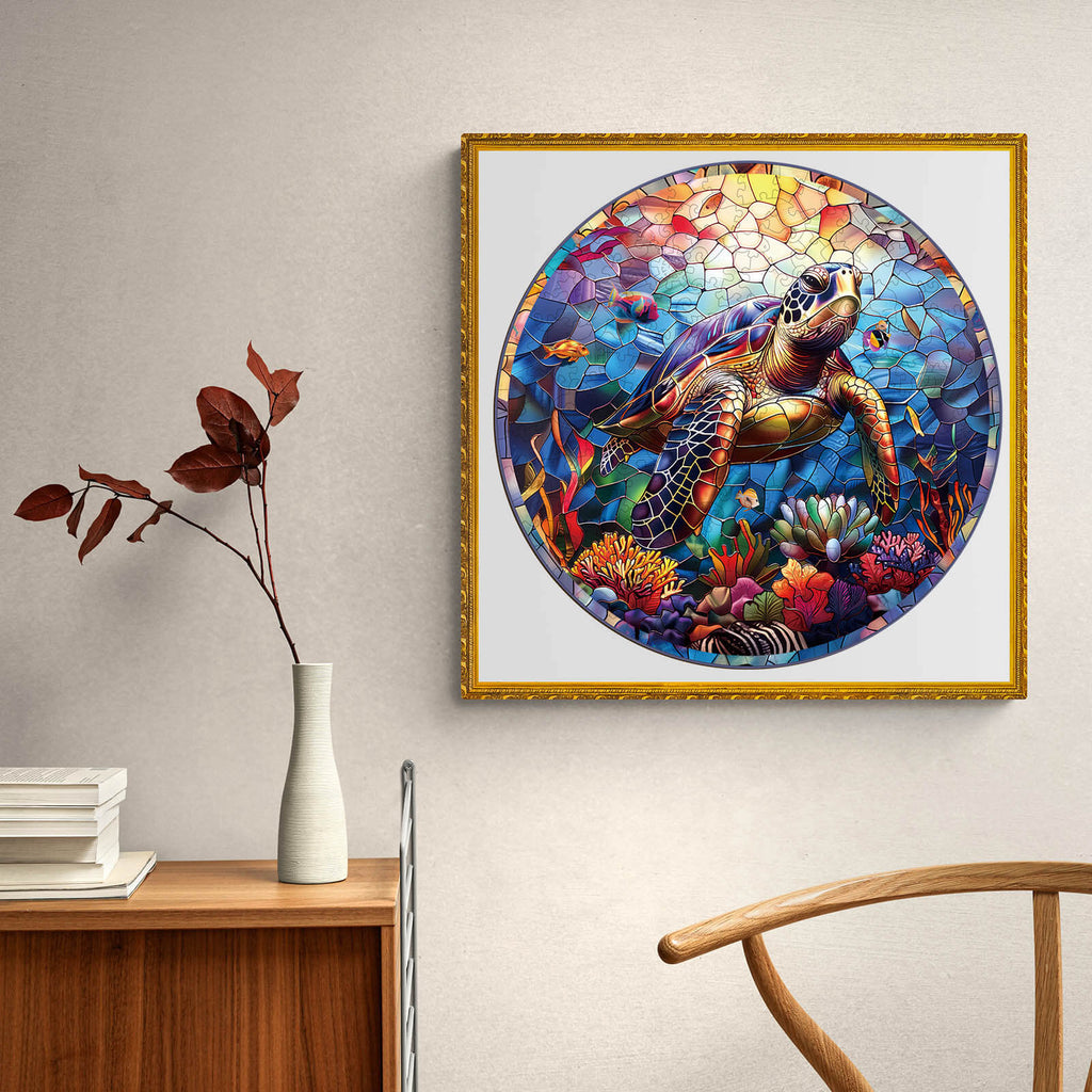 Stained Glass Turtle Wooden Jigsaw Puzzle