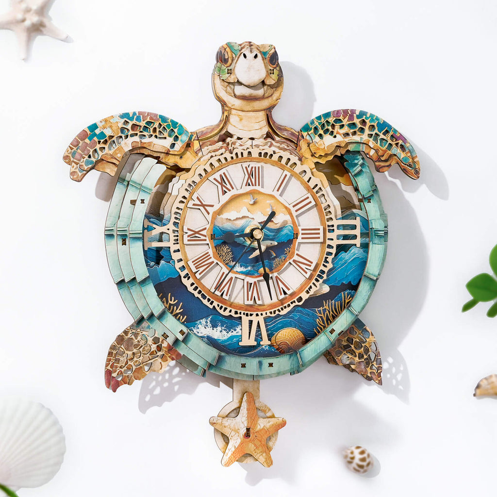 Sea turtles– DIY Wooden Clock, 3D Puzzle Craft Kit
