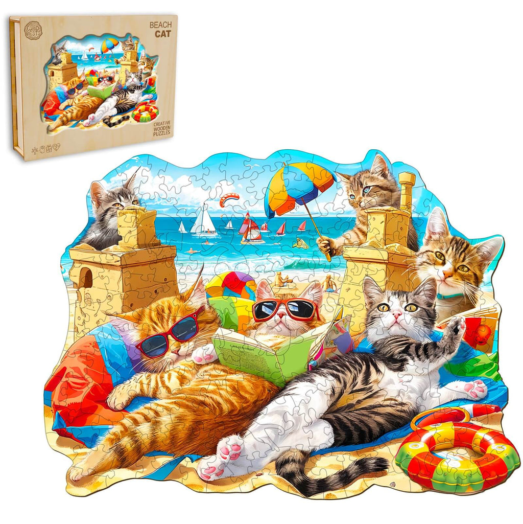 Beach Cat Wooden Jigsaw Puzzle