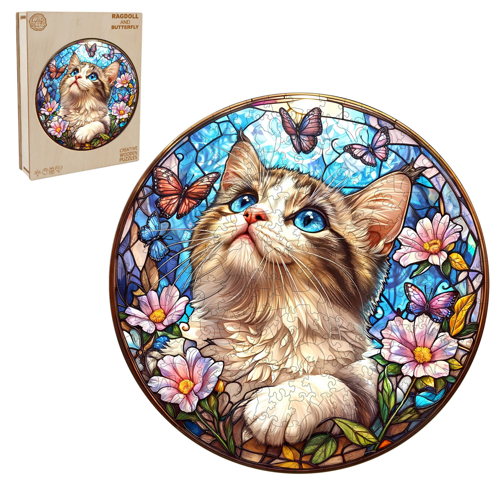 Ragdoll and Butterfly  Wooden Jigsaw Puzzle