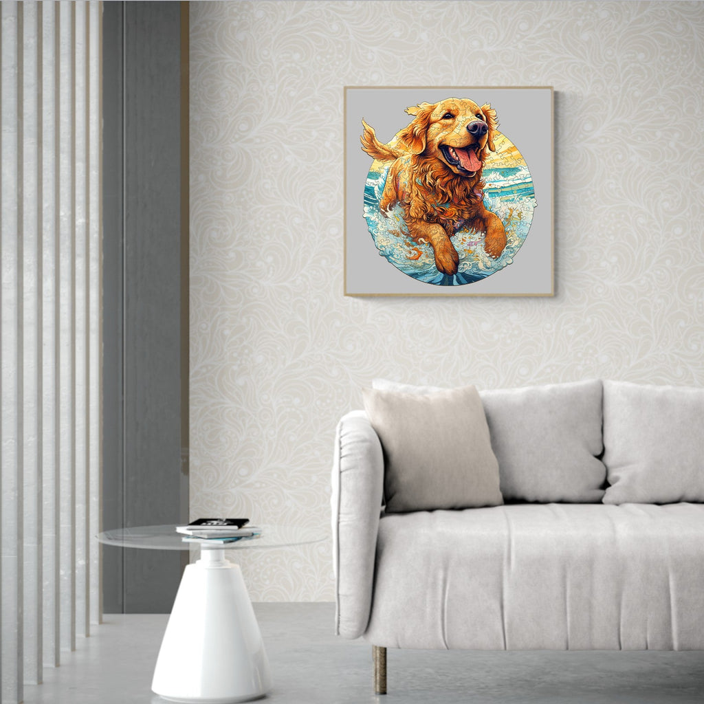 Happy Golden Retriever Wooden Jigsaw Puzzle