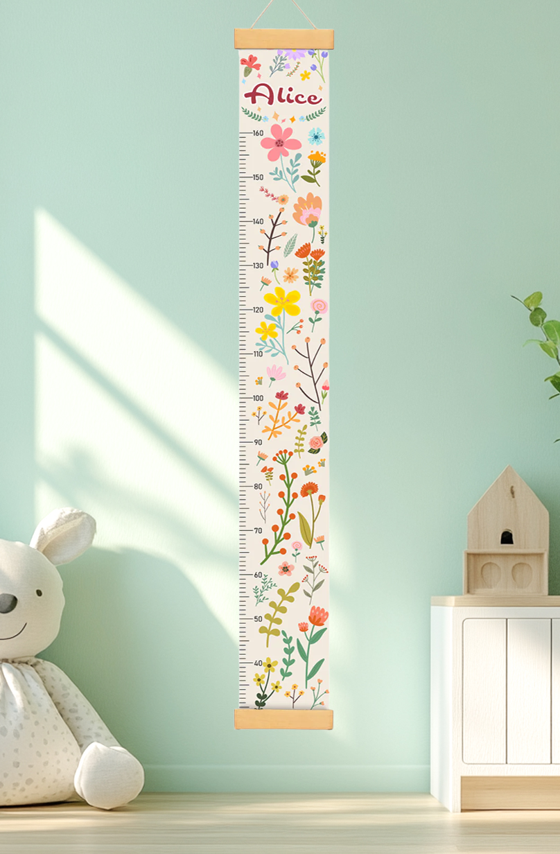 Personalized Blooming Flowers Hanging Canvas Height Ruler