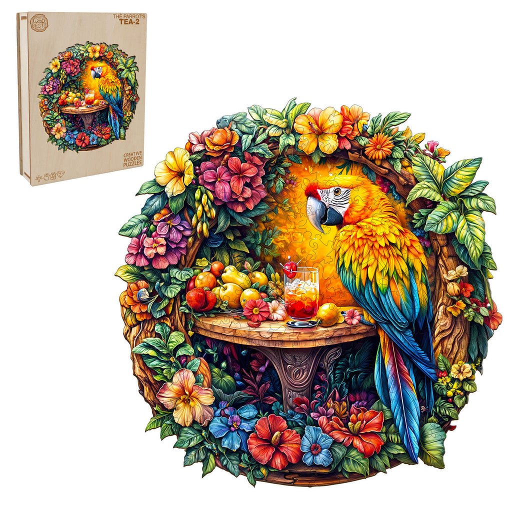 The parrot's tea-2 Wooden Jigsaw Puzzle