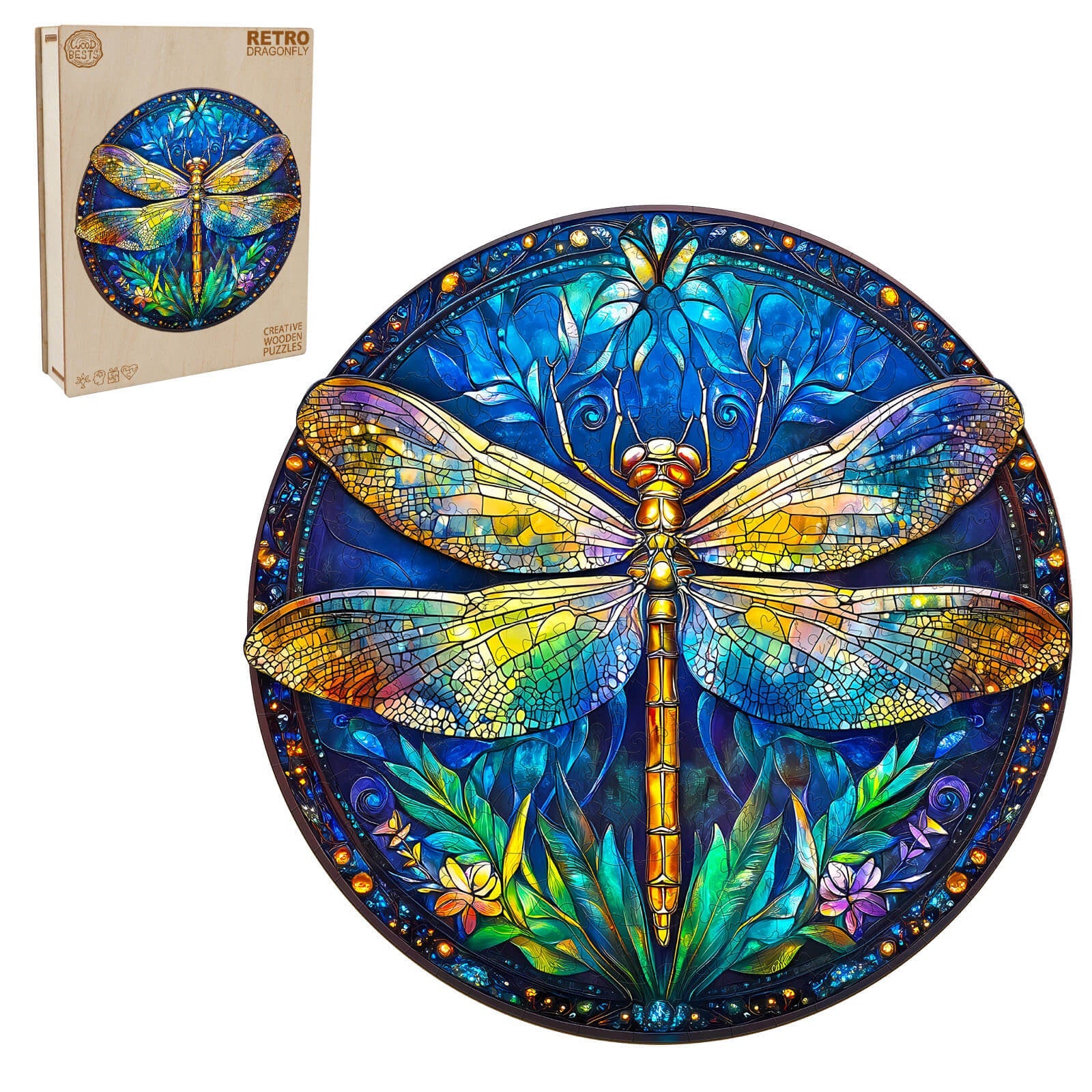 Retro dragonfly Wooden Jigsaw Puzzle