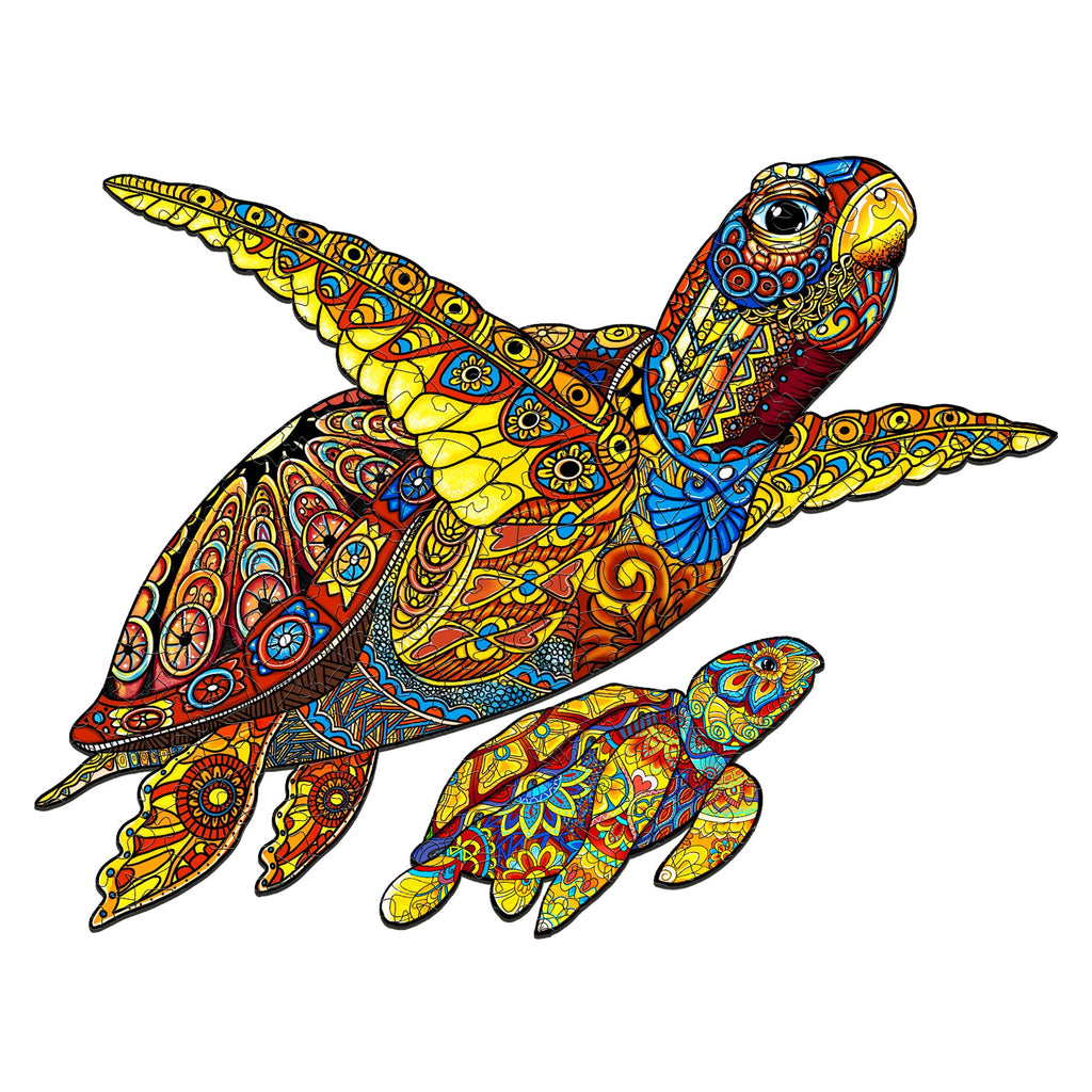 Sea Turtle Mom Wooden Jigsaw Puzzle