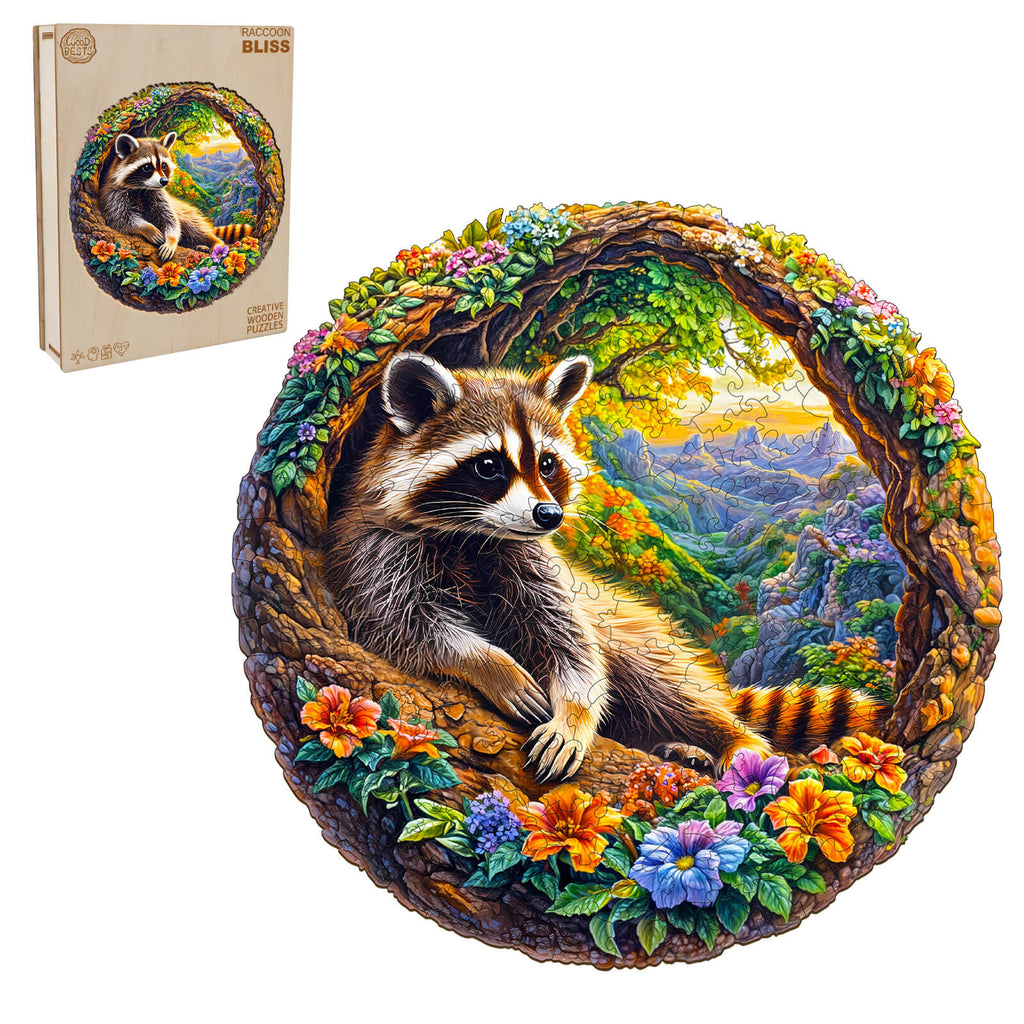 3D Raccoon Bliss Wooden Jigsaw Puzzle