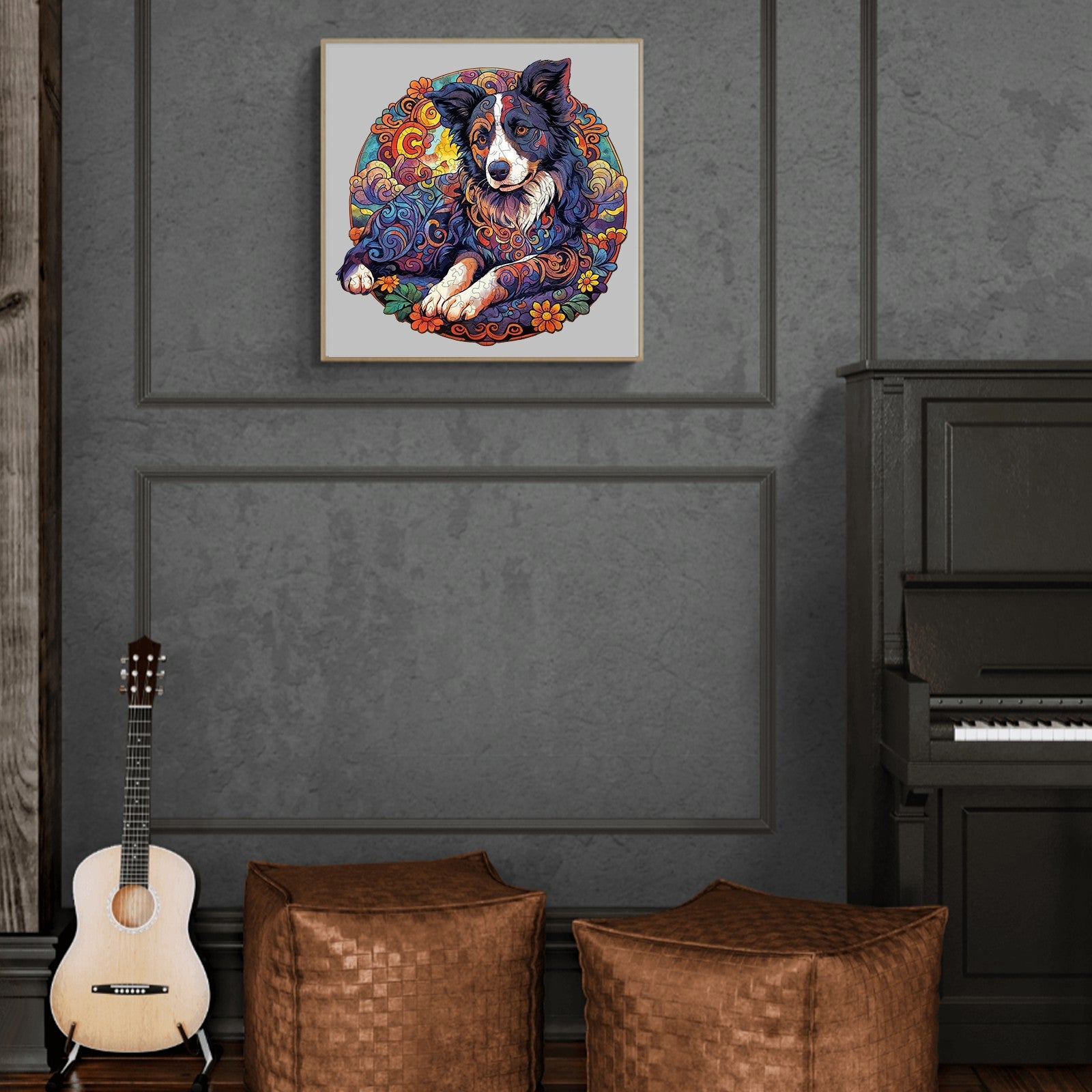 Mandala Border Collie Wooden Jigsaw Puzzle