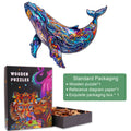 Colorful Blue Whale wooden jigsaw puzzle with exquisite packaging, promoting focus and mental challenge in puzzle-solving.