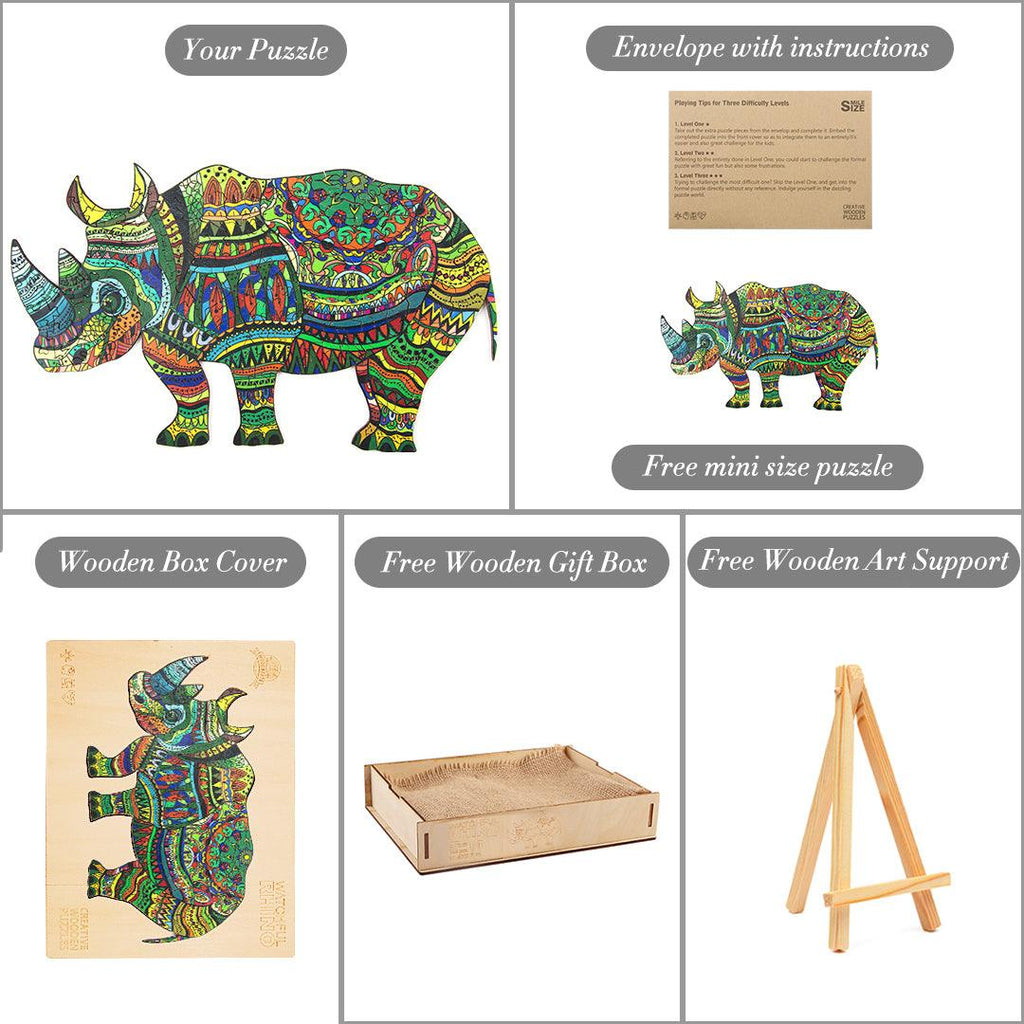 Watchful Rhino Wooden Jigsaw Puzzle