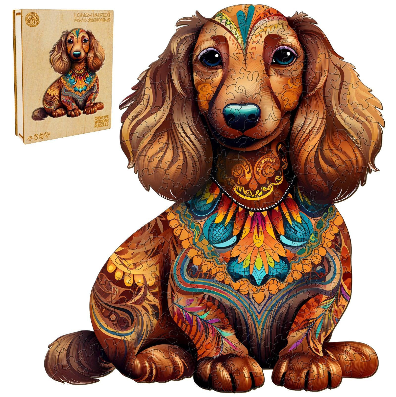 Long-haired Dachshund 2 Wooden Jigsaw Puzzle