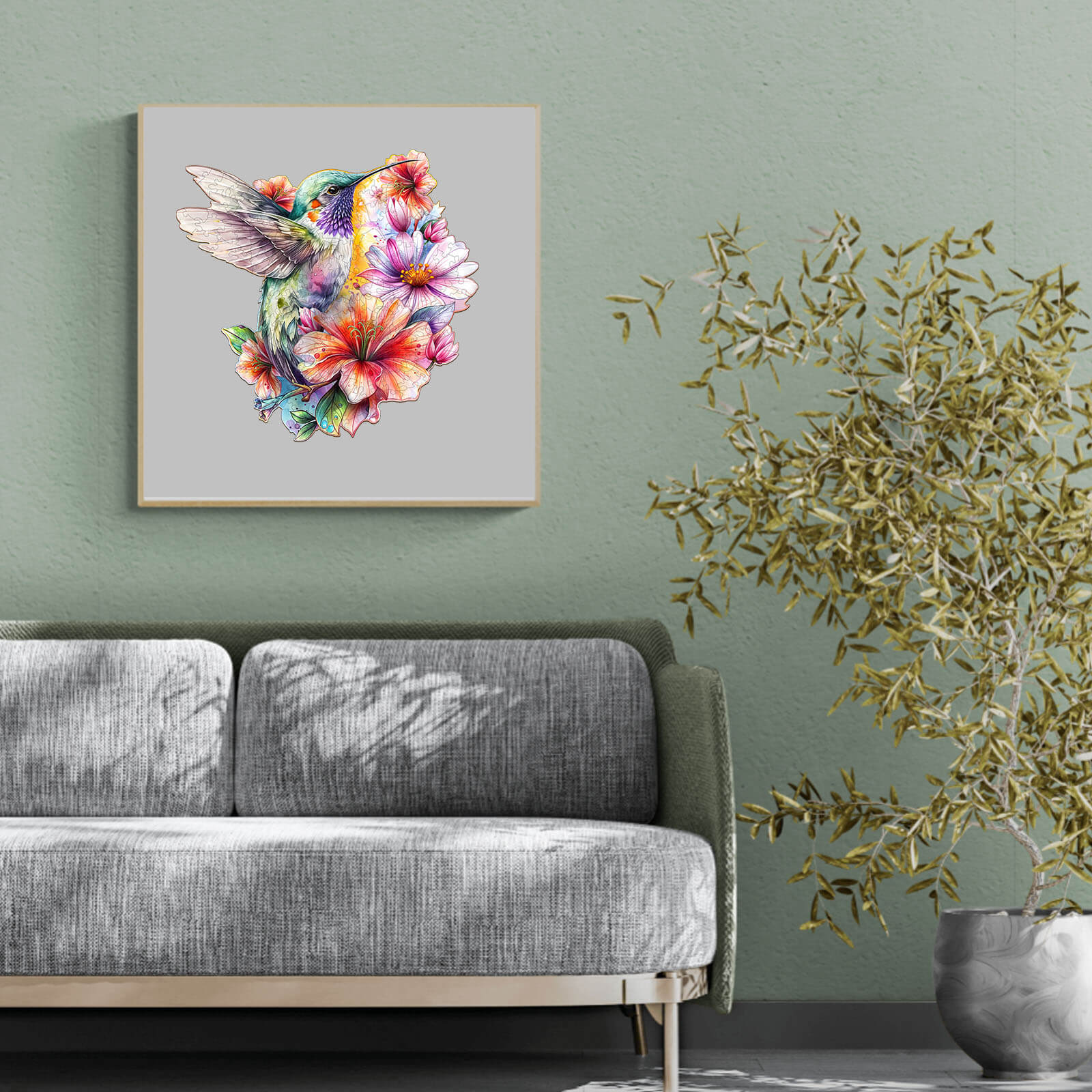 Hummingbirds in Flowers Wooden Jigsaw Puzzle