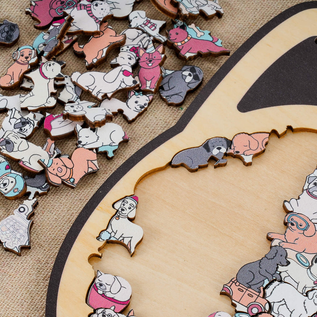 Morandi-Colored Cute Dog Shaped Wooden Jigsaw Puzzle