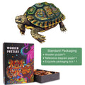 Wise Turtle Wooden Jigsaw Puzzle featuring a detailed turtle design and colorful packaging, great for puzzle enthusiasts.