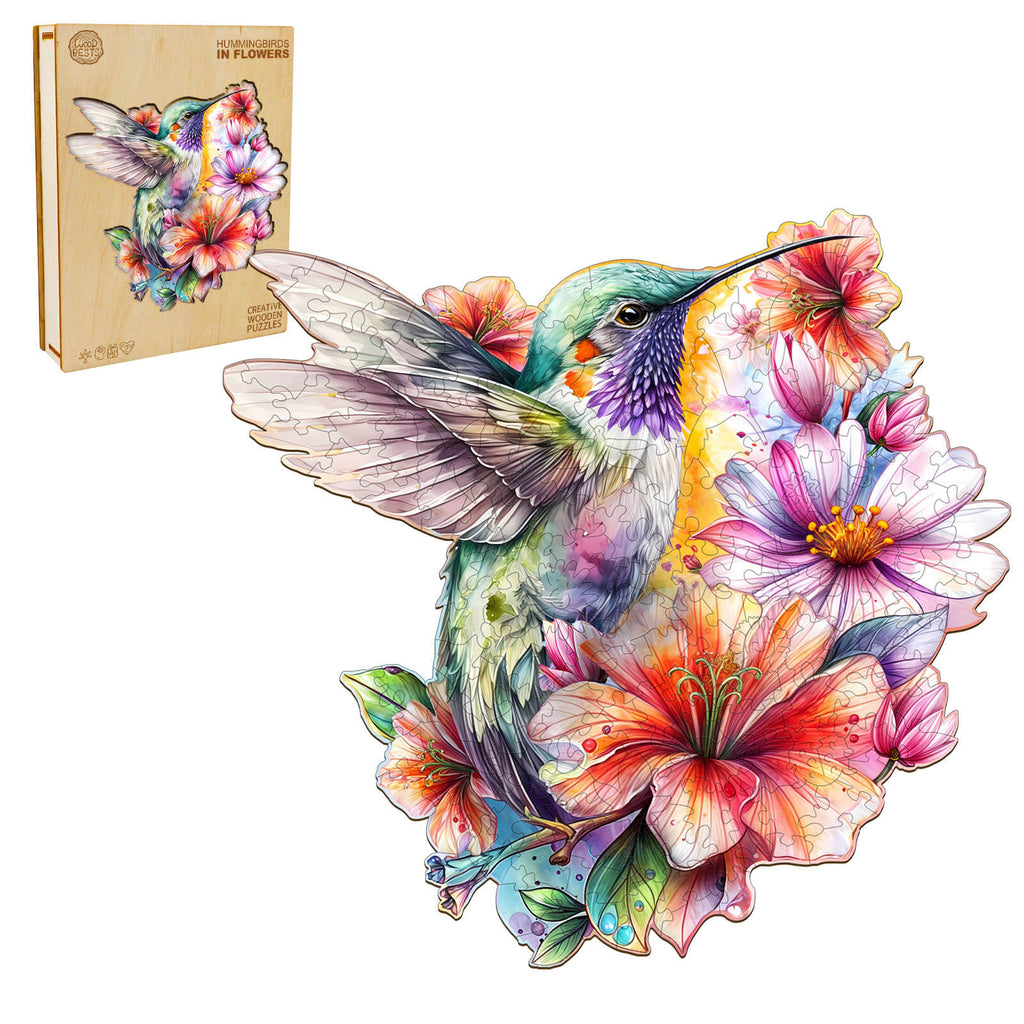 Hummingbirds in Flowers Wooden Jigsaw Puzzle