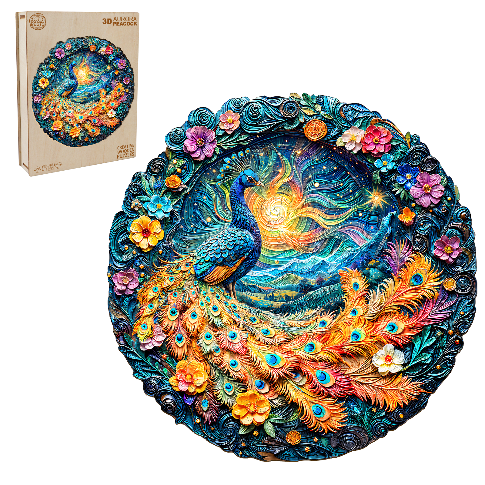 3D Aurora Peacock Wooden Jigsaw Puzzle