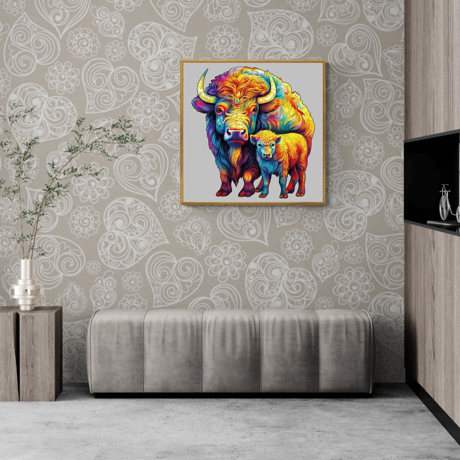 Family American Bison Wooden Jigsaw Puzzle
