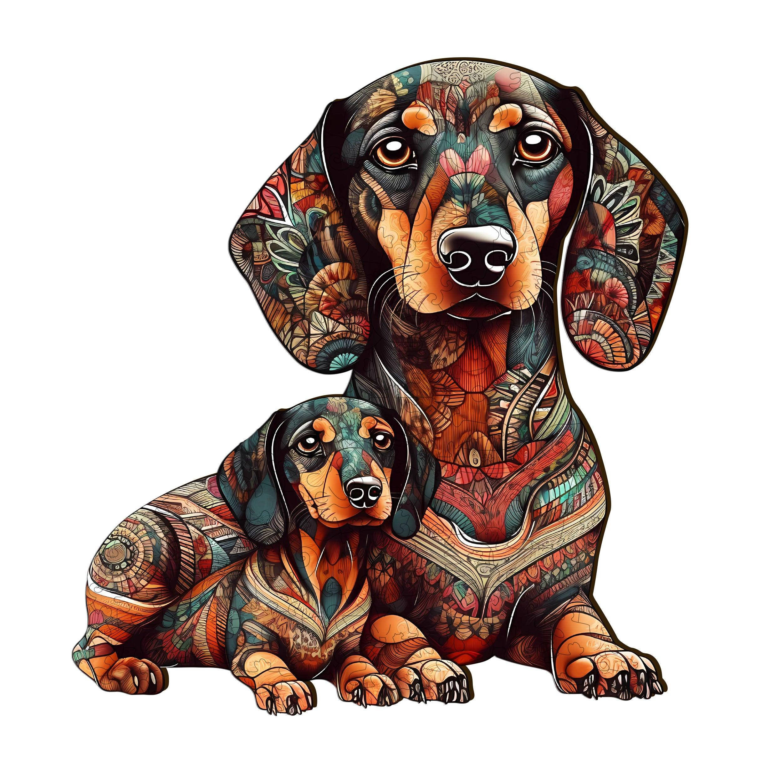 Dachshund Family-2 Wooden Jigsaw Puzzle