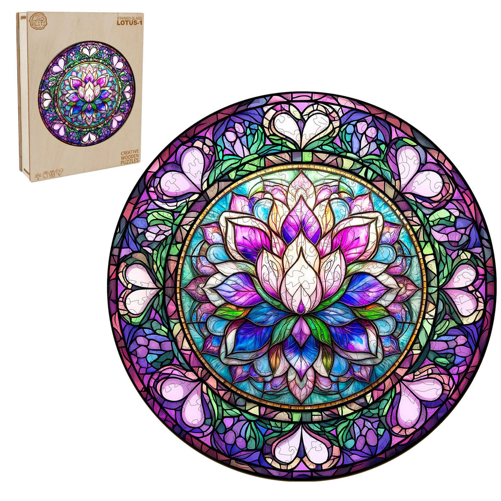 Stained Glass Lotus-1 Wooden Jigsaw Puzzle