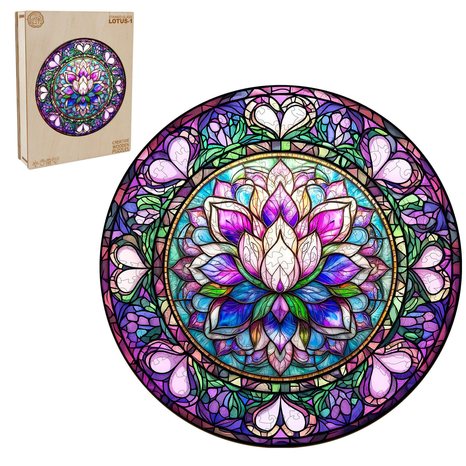 Stained Glass Lotus-1 Wooden Jigsaw Puzzle