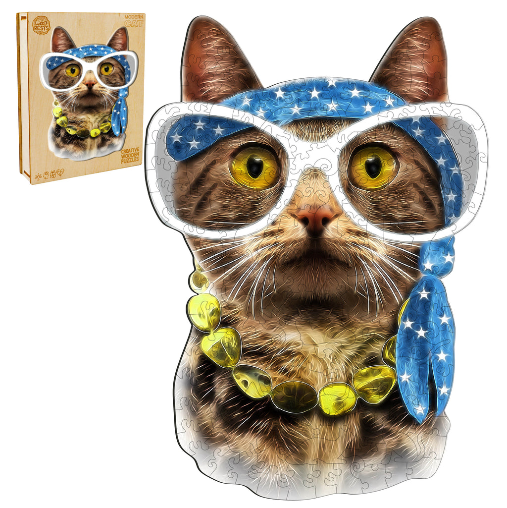 Modern Cat Wooden Jigsaw Puzzle