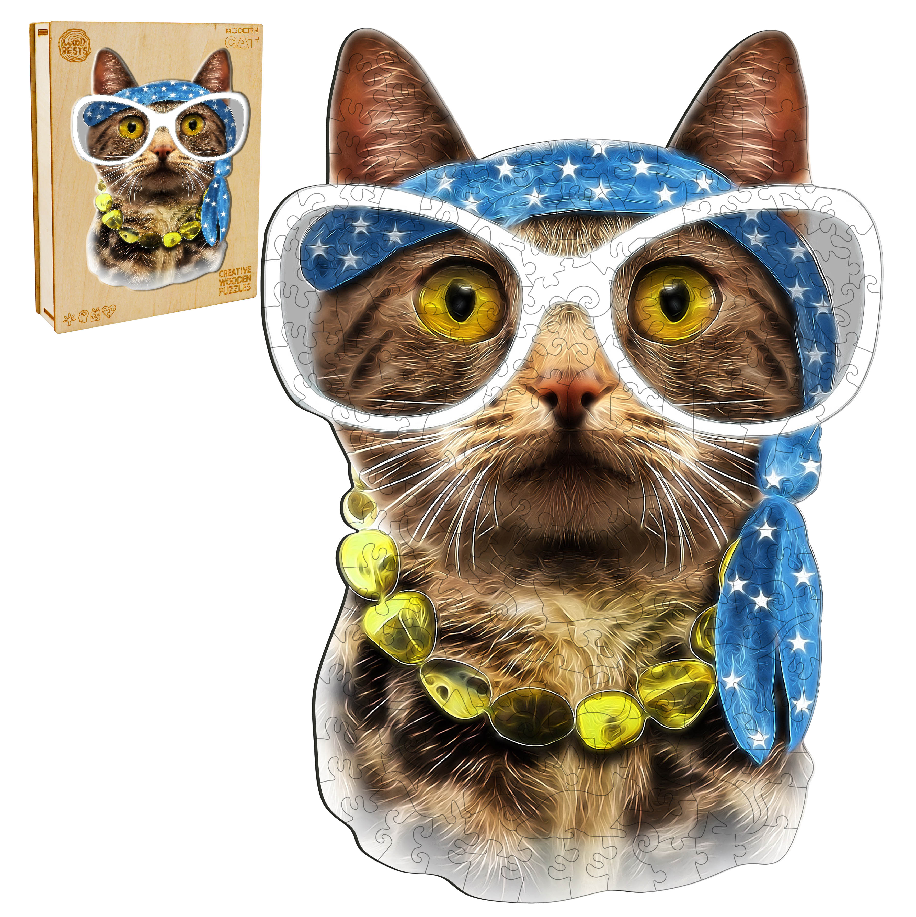 Modern Cat Wooden Jigsaw Puzzle