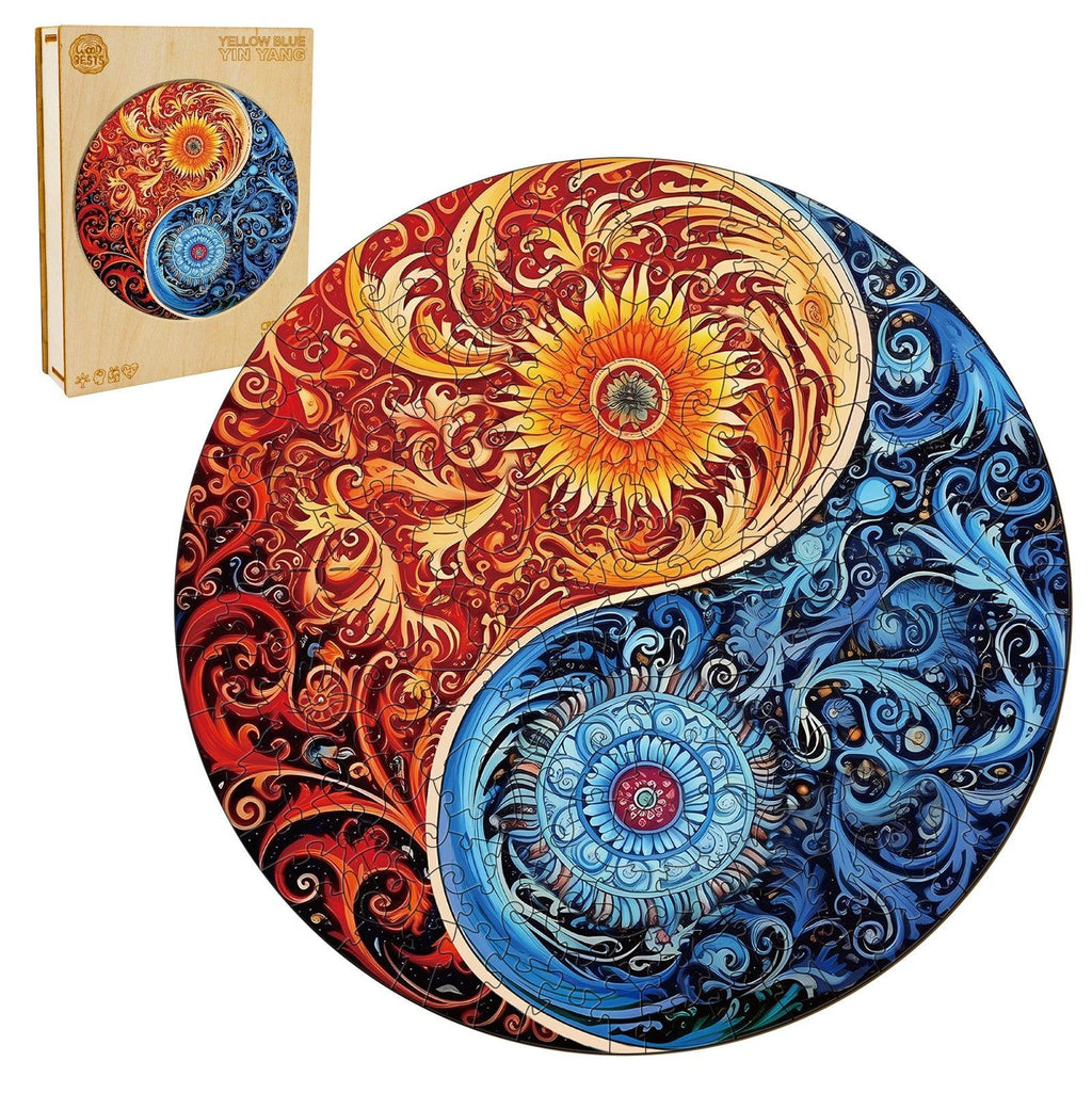 Yellow Blue Yin Yang Wooden Jigsaw Puzzle