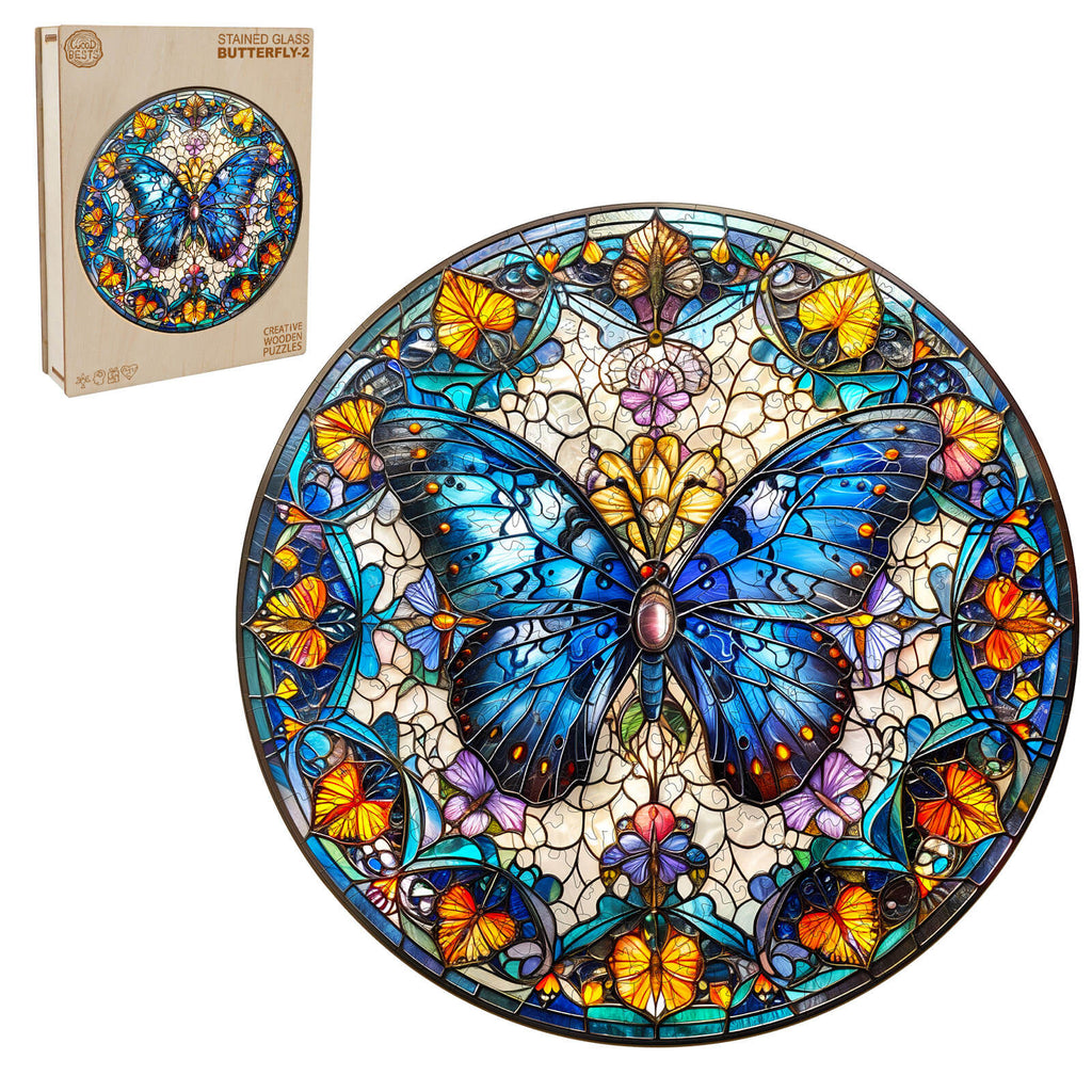 stained glass butterfly-2 Wooden Jigsaw Puzzle