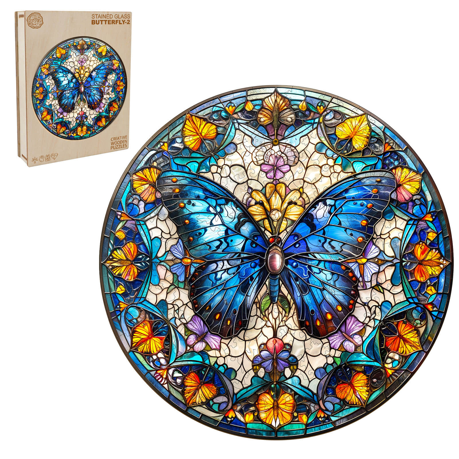 stained glass butterfly-2 Wooden Jigsaw Puzzle