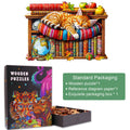 Dreamy Tabby Cat wooden jigsaw puzzle with colorful packaging and pieces, perfect for puzzle enthusiasts and mindful play.