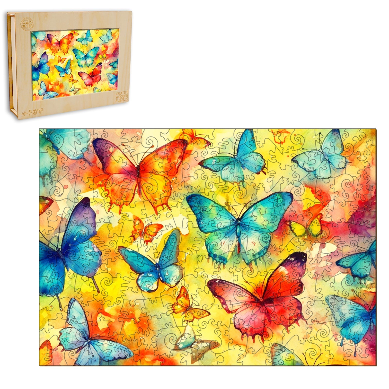 Watercolor Butterflies Wooden Jigsaw Puzzle