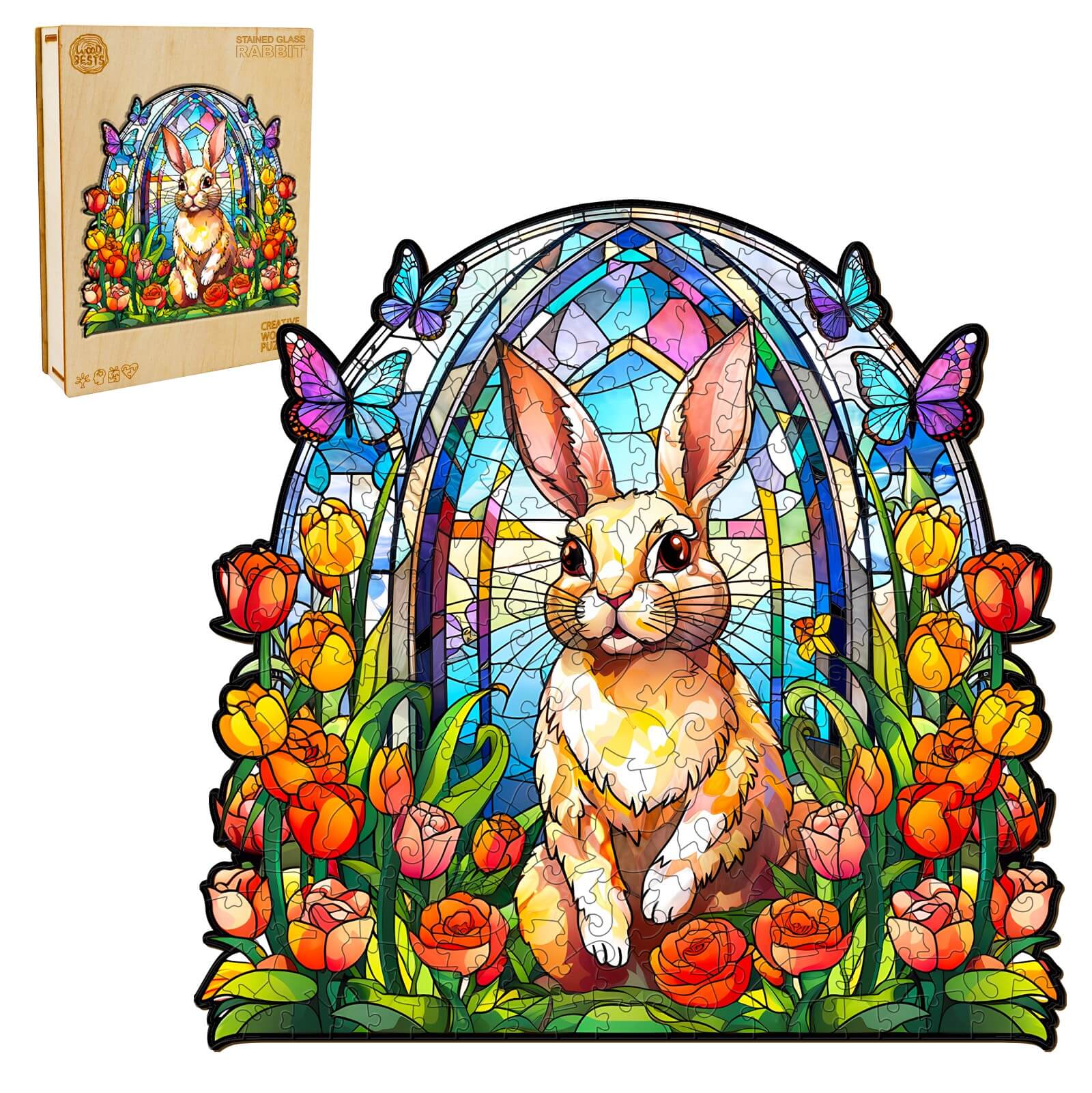 Stained Glass Rabbit Wooden Jigsaw Puzzle