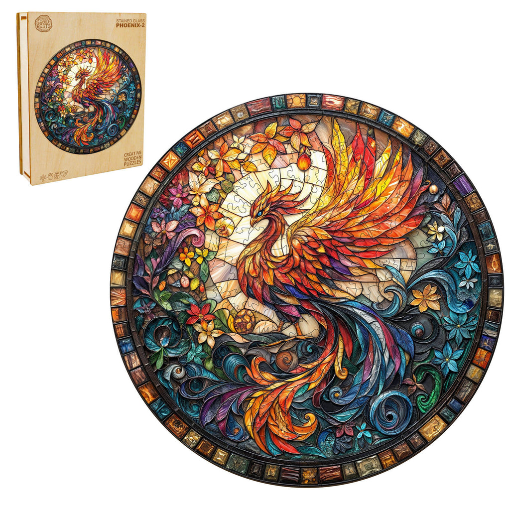 Stained Glass Phoenix-2 Wooden Jigsaw Puzzle