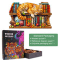 Dreamy Tabby Cat-2 wooden jigsaw puzzle featuring a cat on books, complete with exquisite packaging and reference materials.