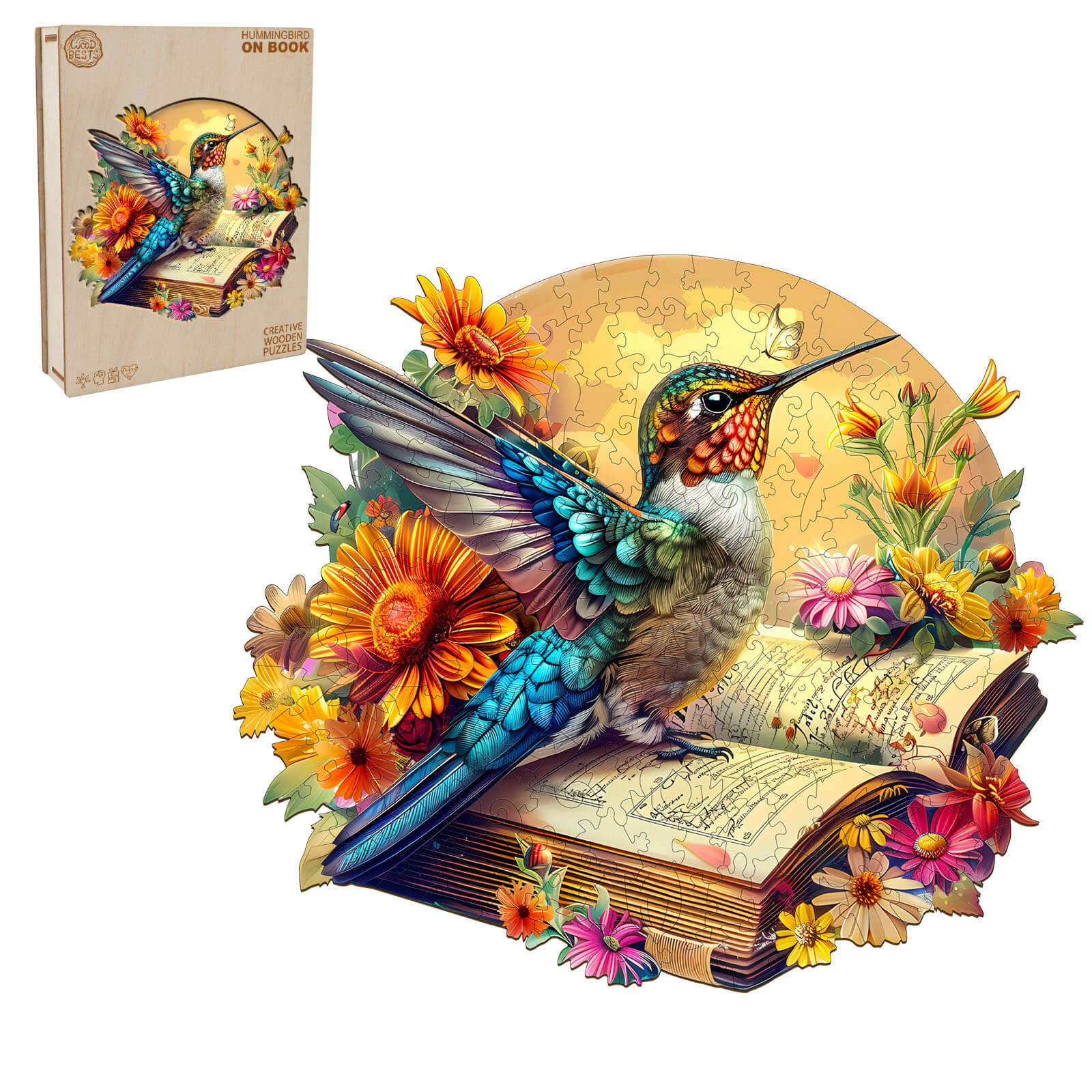 The Hummingbird on book Wooden Jigsaw Puzzle