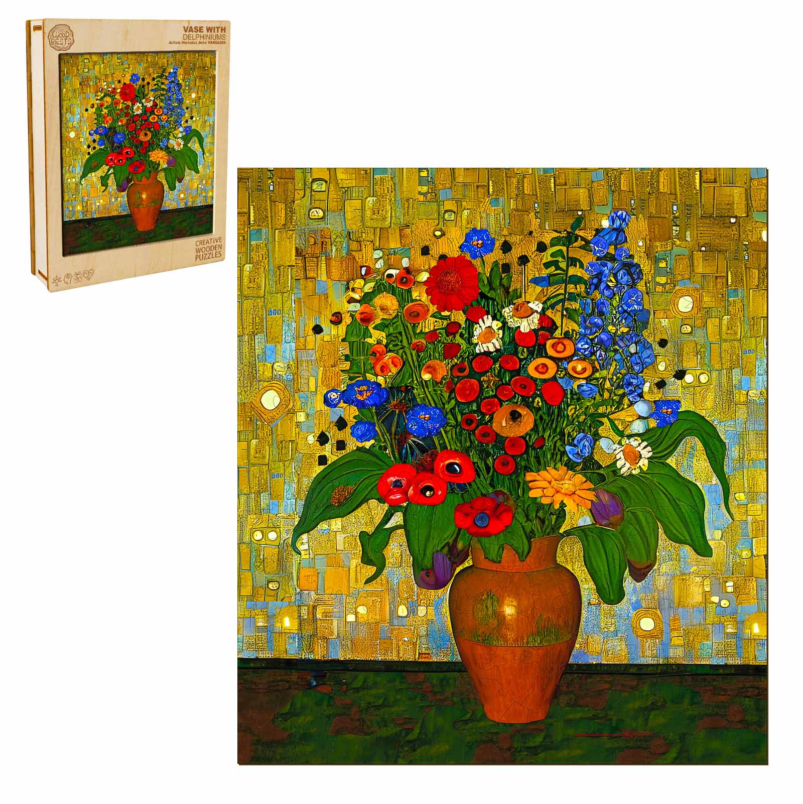 Vase with Delphiniums - By Artist Nicholas John VARDAXIS