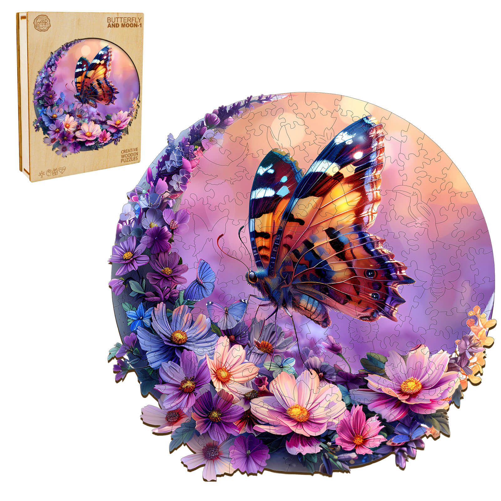 Butterfly and Moon-1 Wooden Jigsaw Puzzle