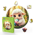 Cute Easter sheep wooden jigsaw puzzle for children, featuring 50 pieces and a colorful design.