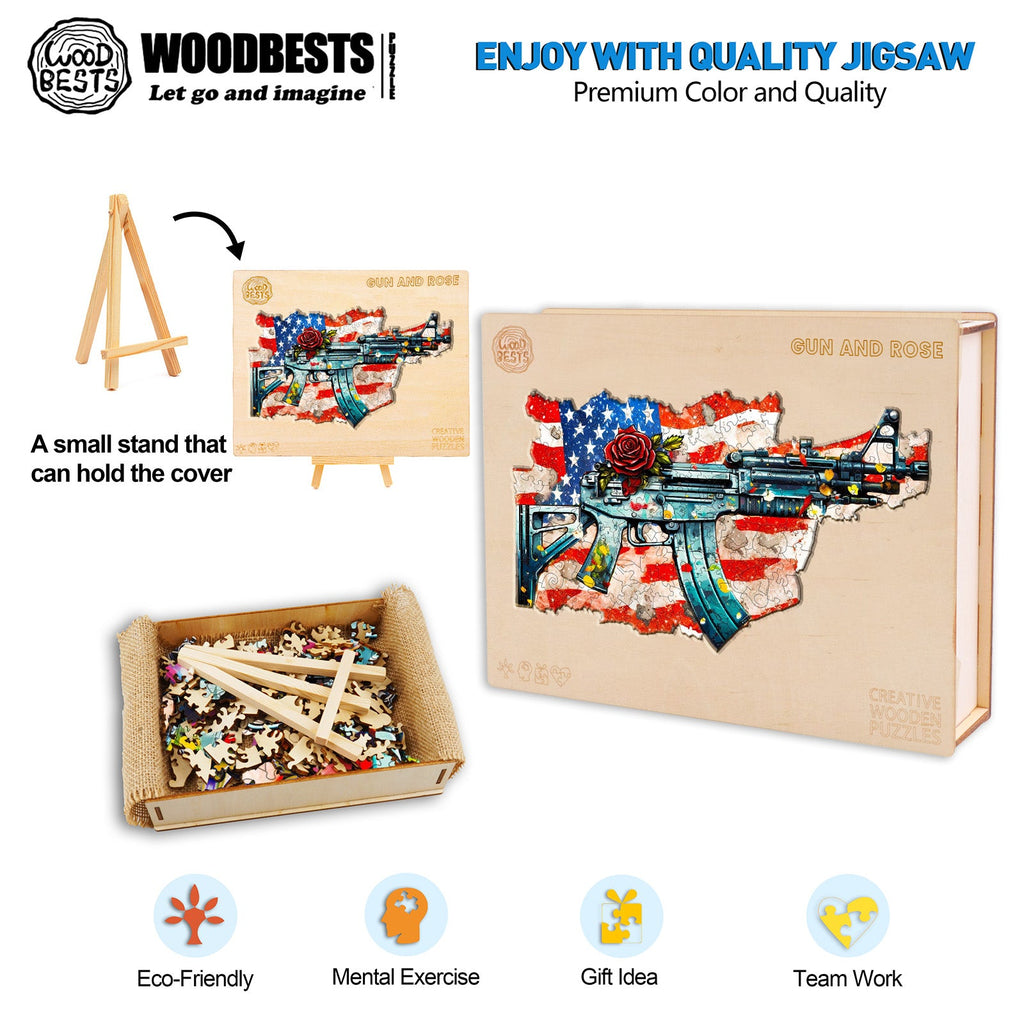 Gun And Rose Wooden Jigsaw Puzzle