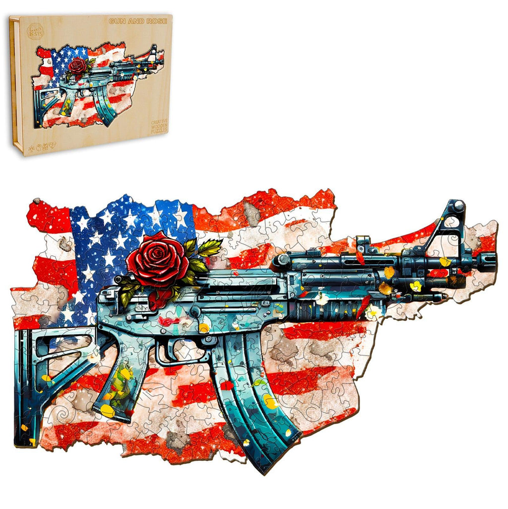 Gun And Rose Wooden Jigsaw Puzzle