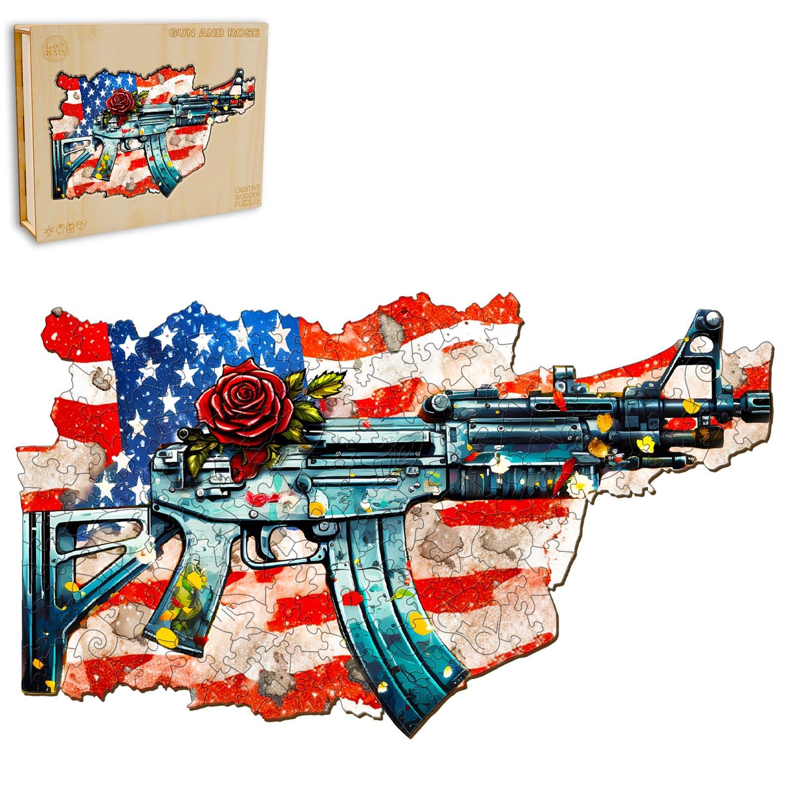 Gun And Rose Wooden Jigsaw Puzzle