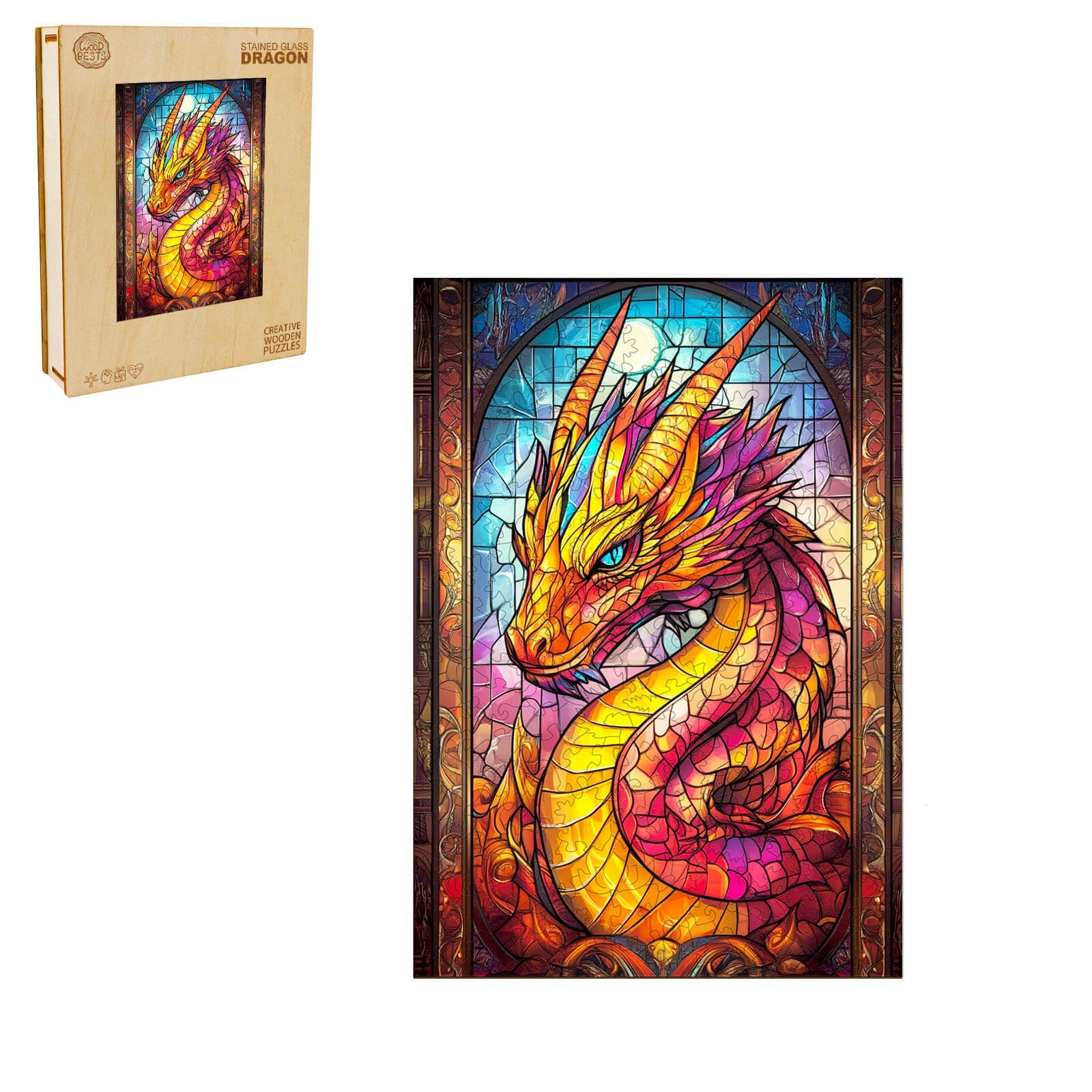 Stained Glass Dragon Wooden Jigsaw Puzzle