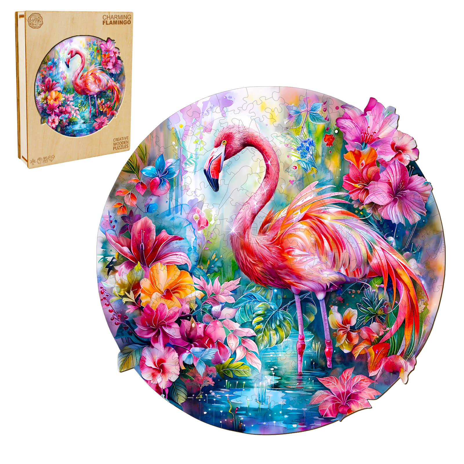Charming Flamingo Wooden Jigsaw Puzzle