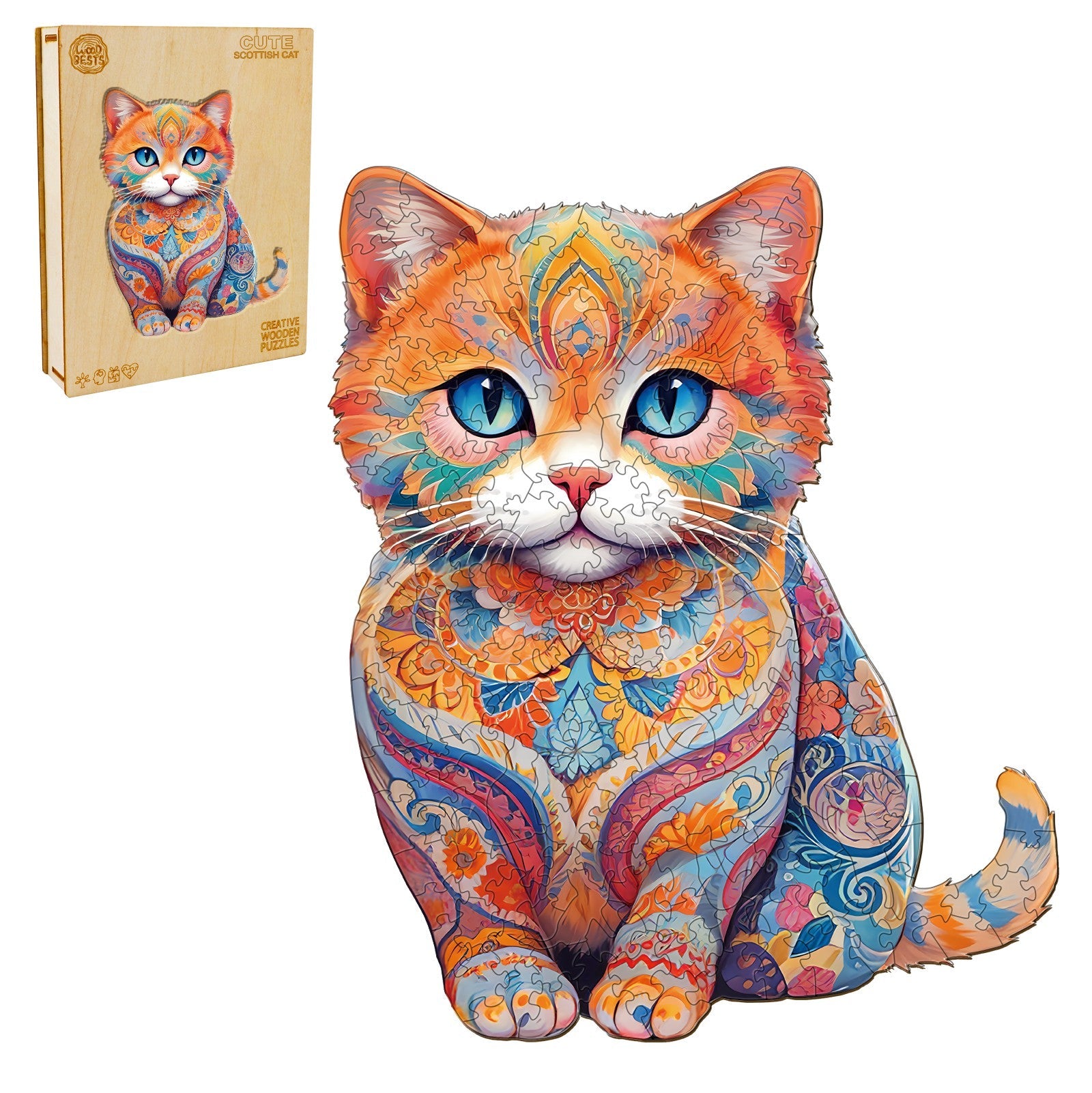 Cute Scottish Cat Wooden Jigsaw Puzzle