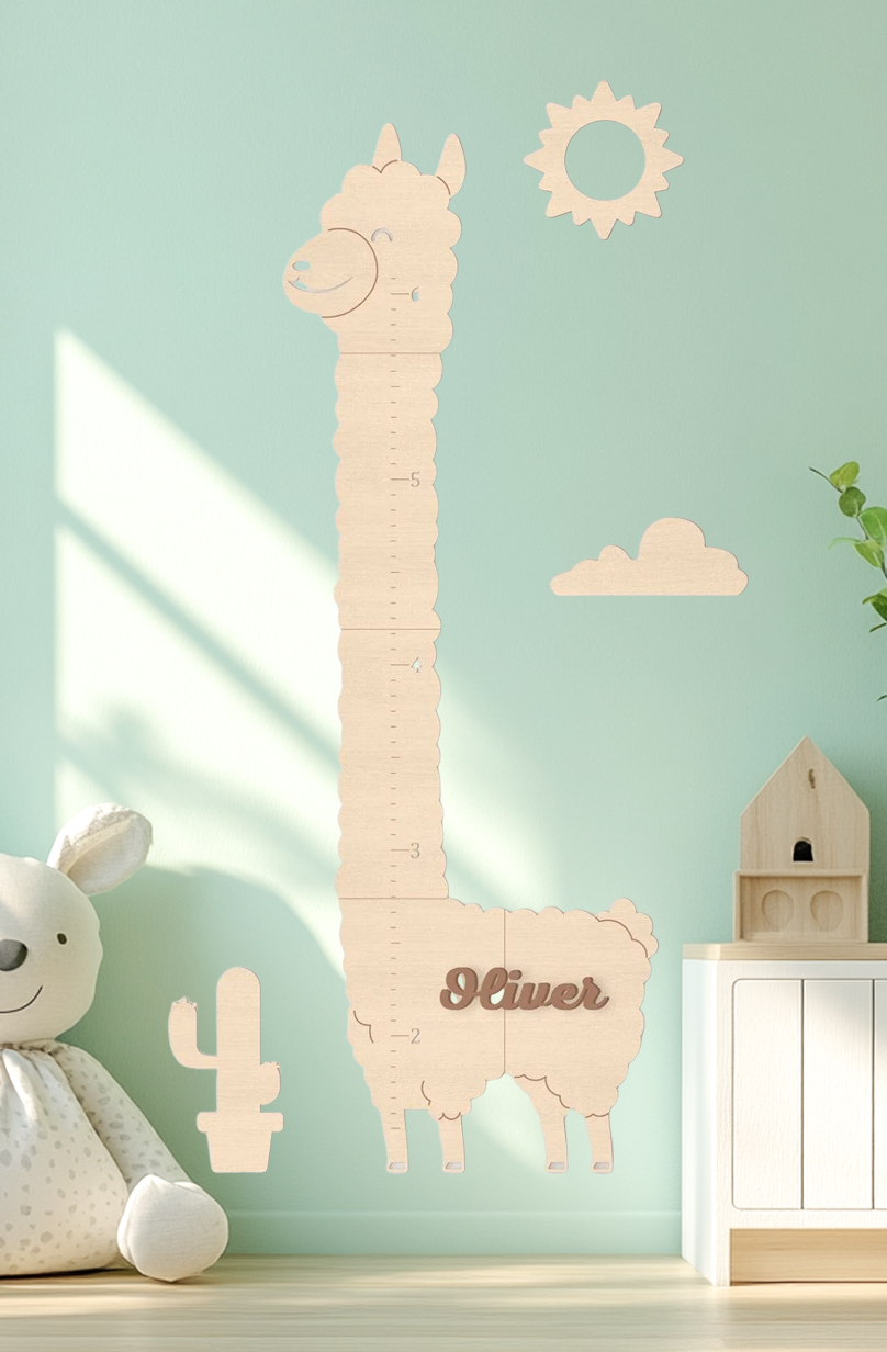 Personalized Wooden Alpaca Growth Chart Kids Room Decor