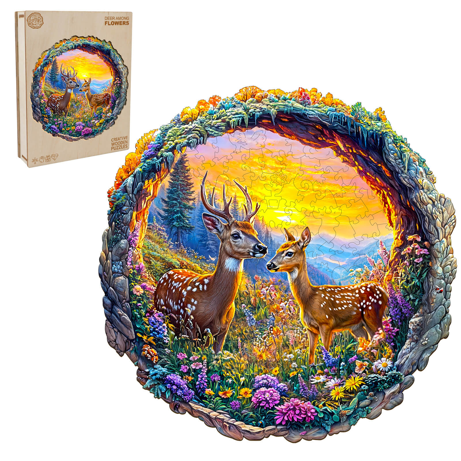 3D Deer among Flowers Wooden Jigsaw Puzzle